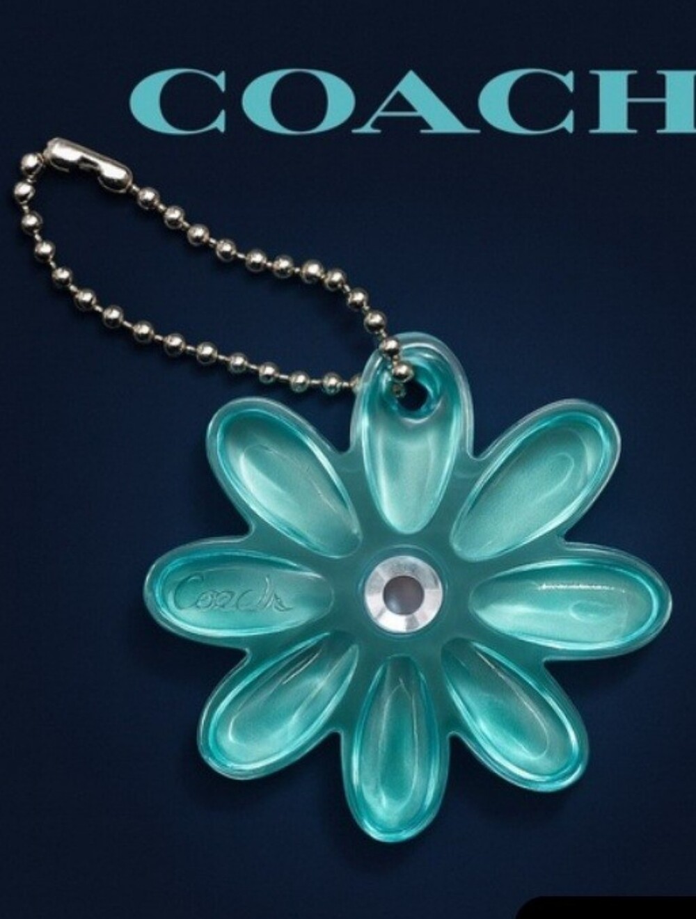 Coach Poppy Teal Daisy Flower Hang Tag Charm Keychain